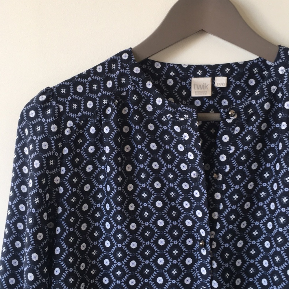 Blue Silky Long Sleeve Blouse with paisley - Picture 3 of 6